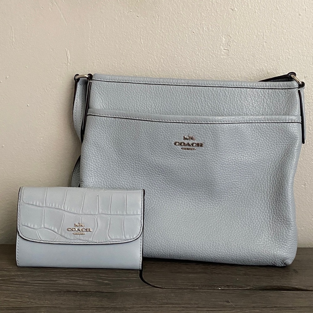Coach Light Blue Leather Shoulder Bag and Wallet